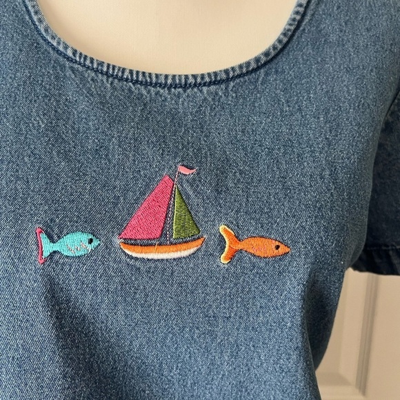 CB Casual Blue Midi Dress Scoop Neck Short Sleeve - Picture 4 of 15